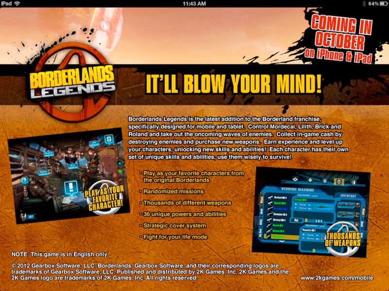 Illustration for article titled A New Borderlands Game Is Coming to iOS Before The End of October